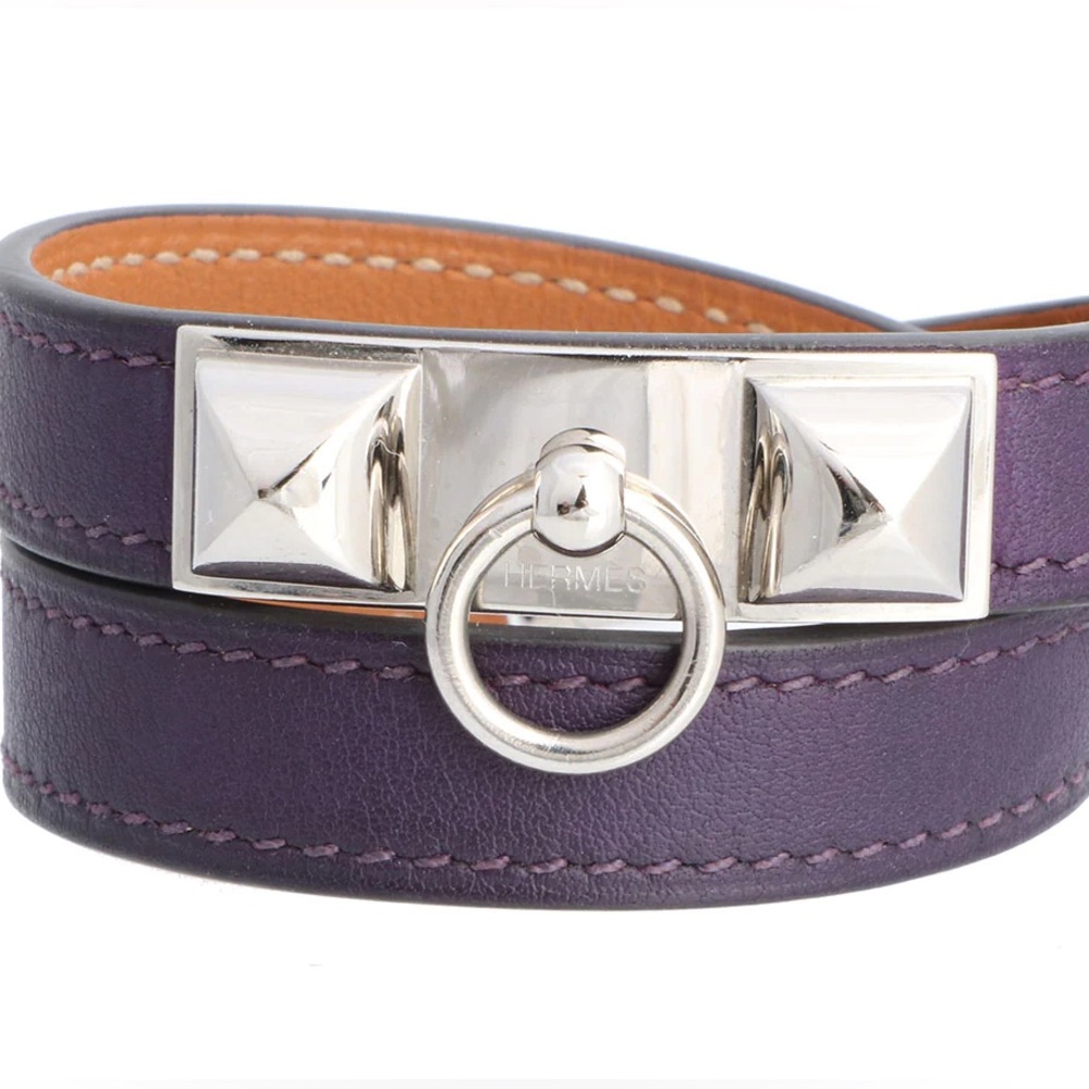HERMES Rivale Double Tour Bracelet Purple Calfskin Leather